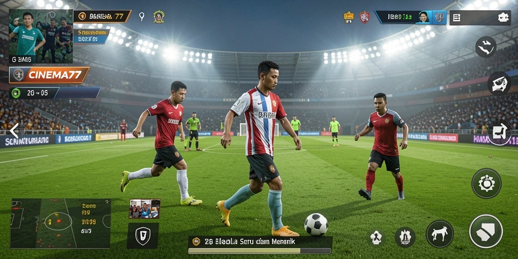 Tampilkan gameplay mendebarkan CINEMA77 dengan aksi sepak bola yang intens.