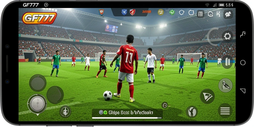 Screenshot gameplay GF777 dengan aksi sepak bola yang menarik.