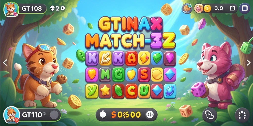Screenshot gameplay GT108 menampilkan aksi Match-3 yang dinamis.