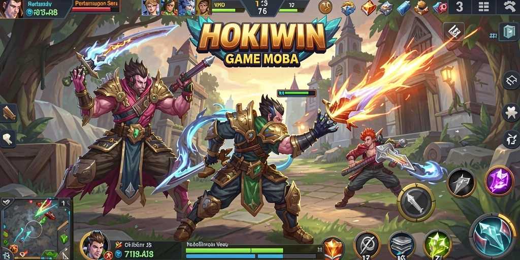 Screenshot aksi seru dalam permainan MOBA HOKIWIN.