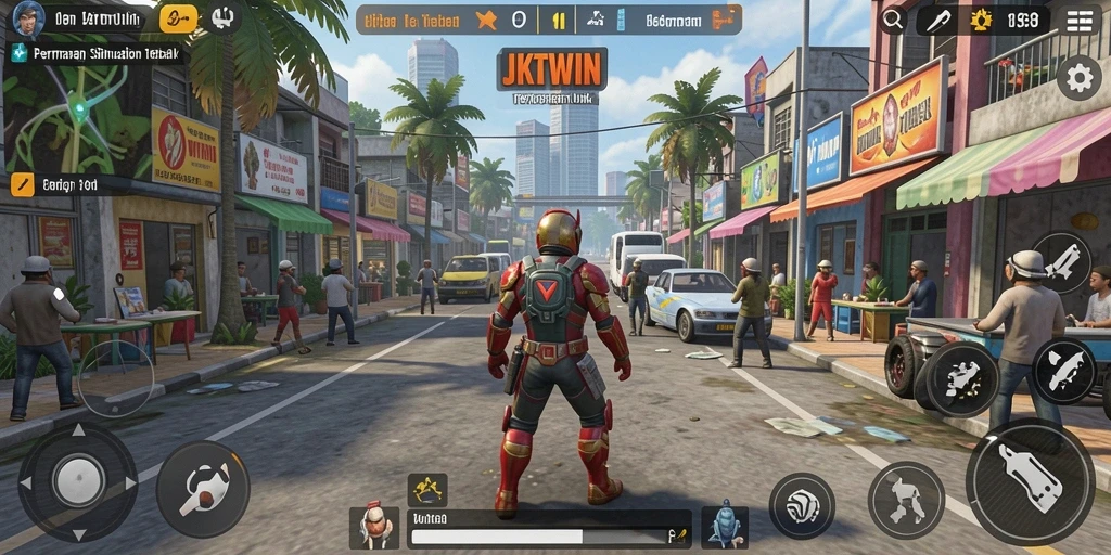 Tangkapan layar utama <strong>JKTWIN</strong> menampilkan gameplay interaktif yang menarik.