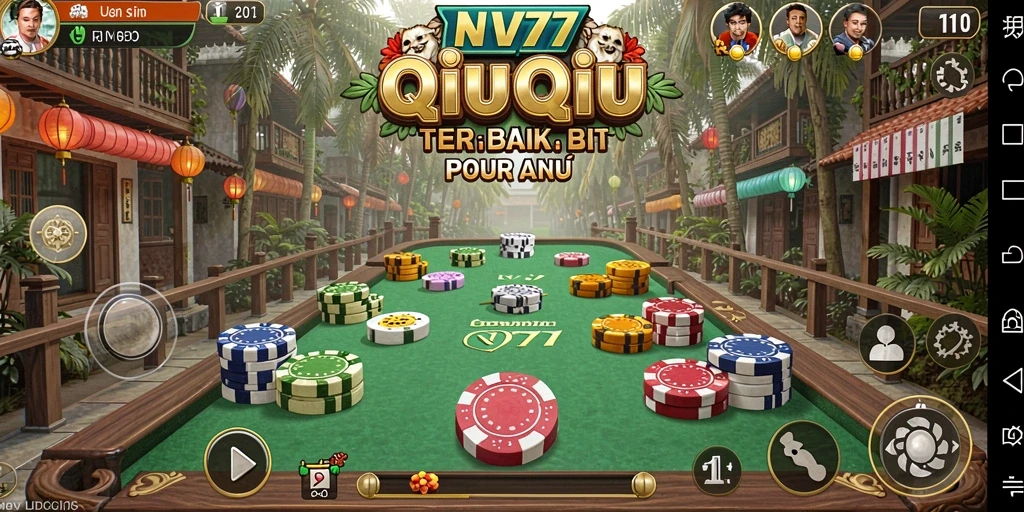 Screenshot utama NV77 menunjukkan aksi seru permainan QiuQiu.