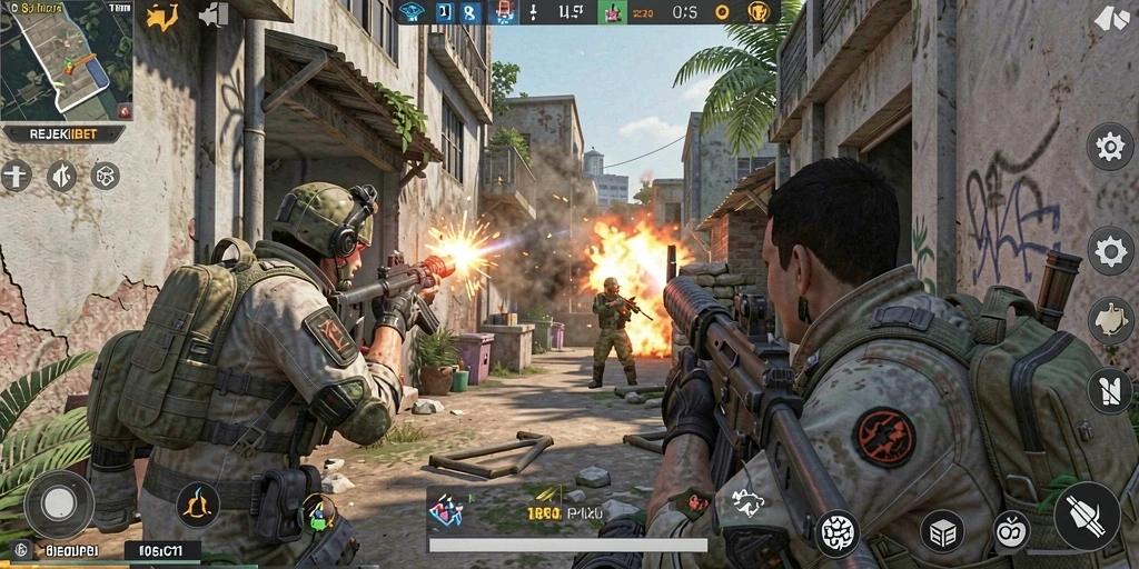 Screenshot gameplay REJEKIBET yang menunjukkan aksi seru di medan perang.