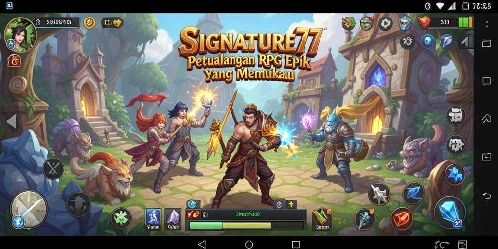 Screenshot SIGNATURE77 menampilkan pertarungan epik dalam dunia RPG yang menakjubkan.