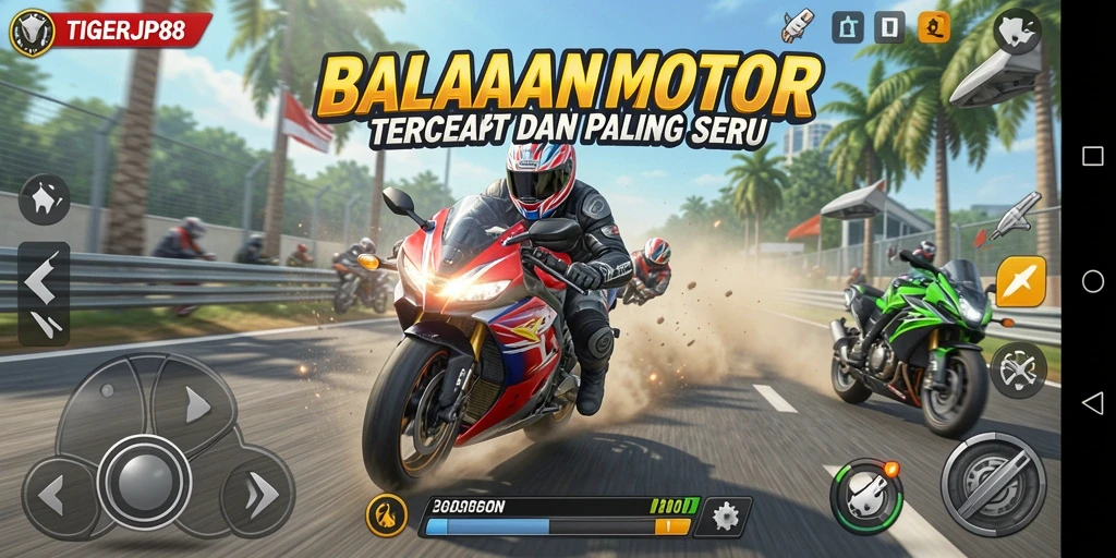 Gambaran utama gameplay TIGERJP88 yang penuh aksi balapan motor.