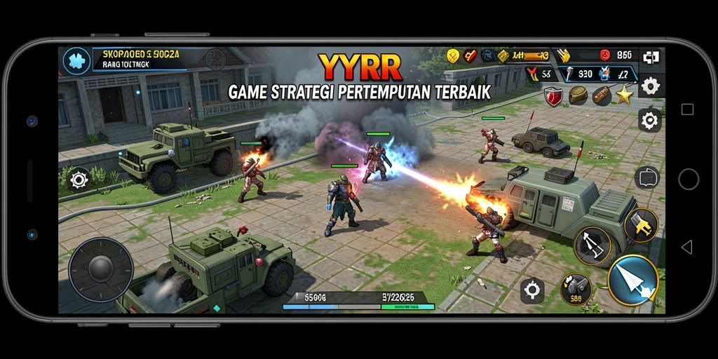 Screenshot utama YYRR menunjukkan aksi pertempuran strategi yang seru.